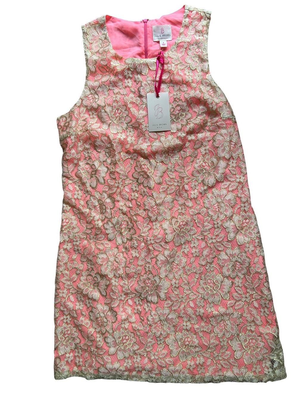 JB By Julie Brown NYC Womens 6 Sleeveless Coral with Gold Lace Dress NWT